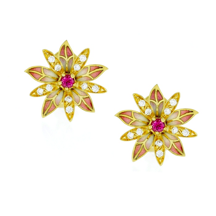 275-0265 Masriera Diamond, Pink Tourmaline and Enameled Earrings ...